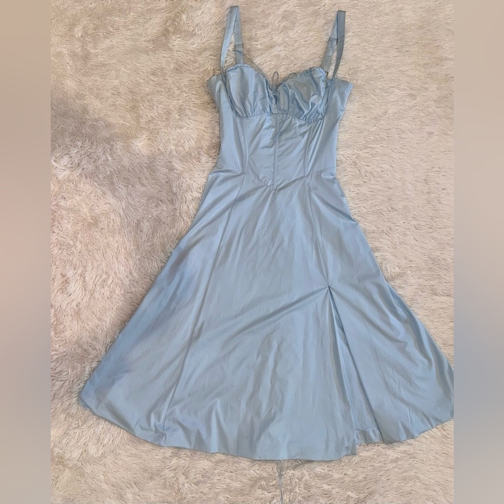 NWOT HOUSE OF CB Carmen Soft Blue Cotton Bustier Sundress sz M plus cup - Picture 4 of 8